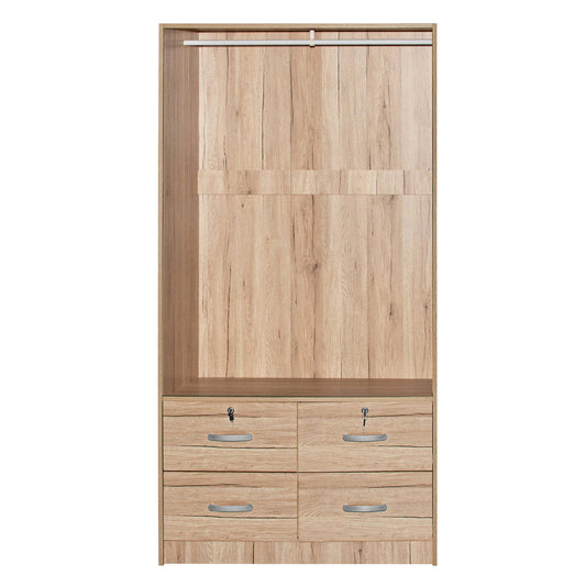 Home Products Sarah Double Sliding Door Armoire With Mirror Natural Oak