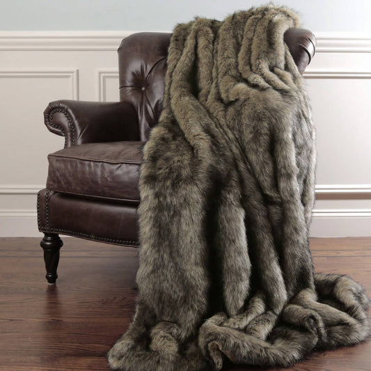 Home Faux Fur Throw Blanket By Bleached Fox 58" W X 60" L Faux Fur