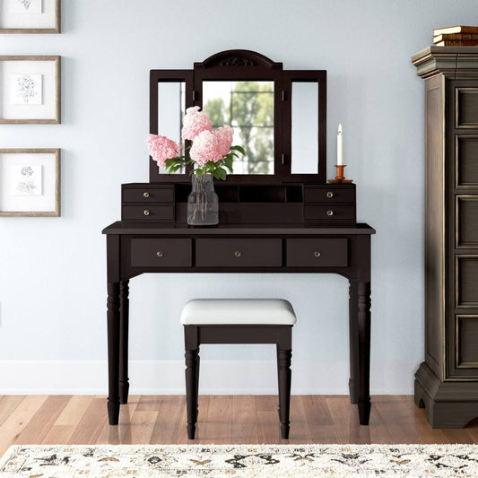 Home Co Bowdon Vanity Set With Stool And Mirror Color: Brown