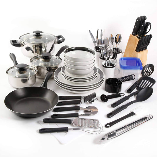 Home Essential Total Kitchen 83-Piece Combo Set, Black
