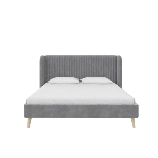 Holly Upholstered Wingback Bed Frame, Queen, Ivory Velvet