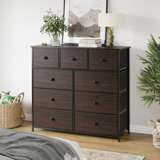 Horizontal Dresser With 9 Drawers,Dressers For Bedroom,For Kid,Luxury Leather Finish,Rustic Brown Rzp9b1, Kids Unisex, Size: Large