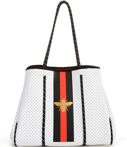 Hyde Neoprene White Bee Tote Bag - White Bee