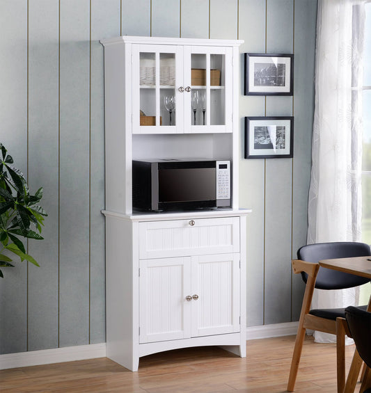 Home And Office Furniture Buffet And Hutch With Framed Glass Doors And Drawer