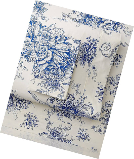 Home 235452 Sheet Set, Full, Light Blue Toile