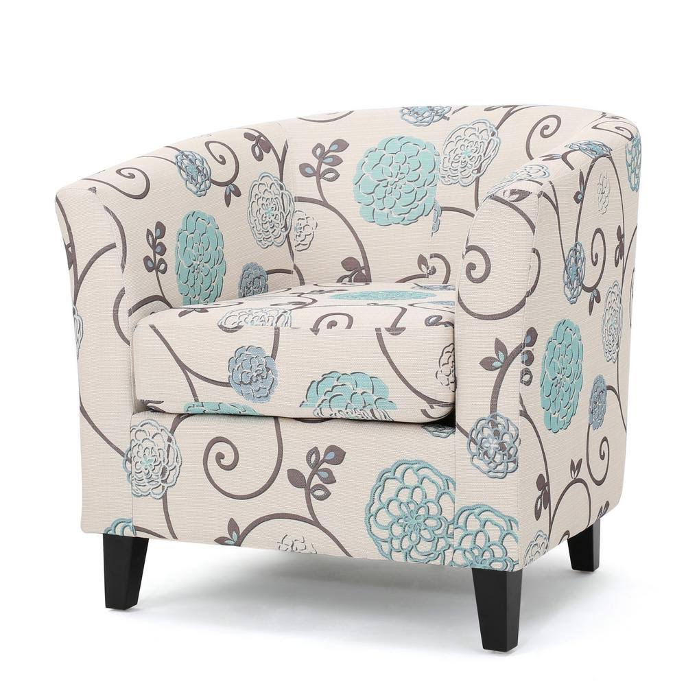House Preston White And Blue Floral Fabric Low Back Club Chair