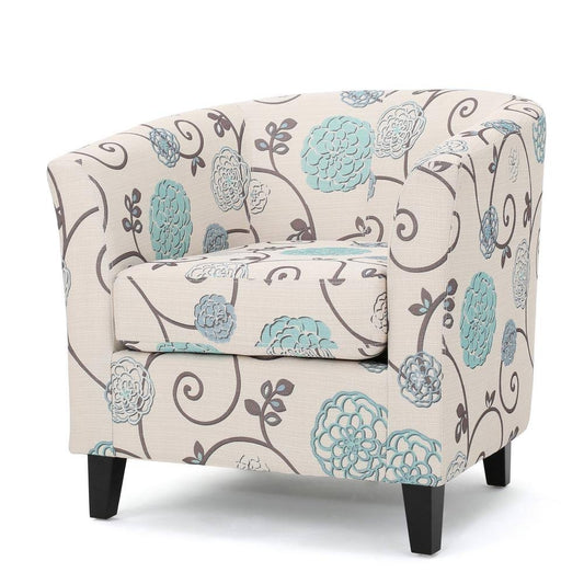 House Preston White And Blue Floral Fabric Low Back Club Chair