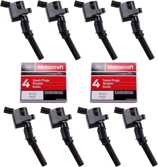 Ignition Coils Dg508 And Motorcraft Oem Spark Plugs Sp413 Compatible With Ford F-150 Mustang V8 4.6l Pack Of 8