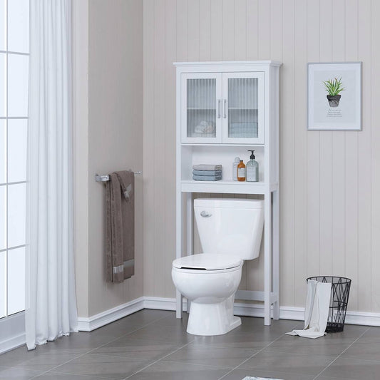 Home Bathroom Shelf Over The Toilet, Bathroom Cabinet Organizer With Moru Tempered Glass Door - Espresso