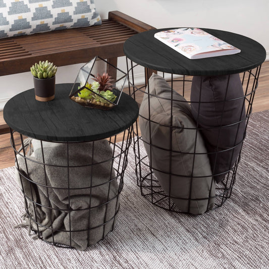 Home 80-Endtbl-2 Nesting End Tables With Storage, Black (Pack Of 2), Size: Large