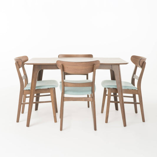 House Chrisfort Mid-Century Modern 5 Piece Dining Set, Mint And Natural Walnut