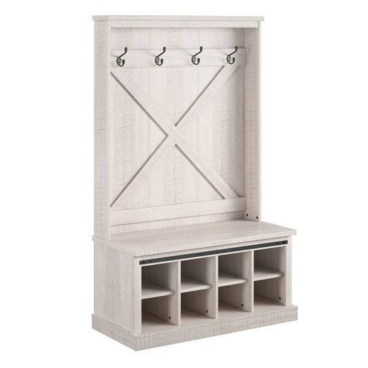 Home Knox County Entryway Bench With Hall Tree, 64-5/8"H X 39-5/8"W X 18-1/8"D, Ivory