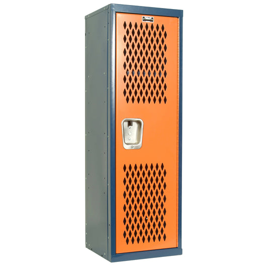 Home Team Locker, 15 Inchw X 15 Inchd X 48 Inchh, Dark Blue Body / Orange Door, Single Tier, 1-Wide, Knock-Down