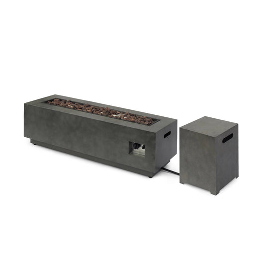 House Wellington Rectangular Fire Pit With Tank Holder In Concrete