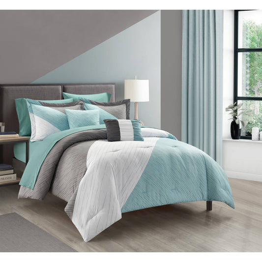 Home Kinsley 9 Or 7 Piece Comforter Set Color Block Design - Red, Queen