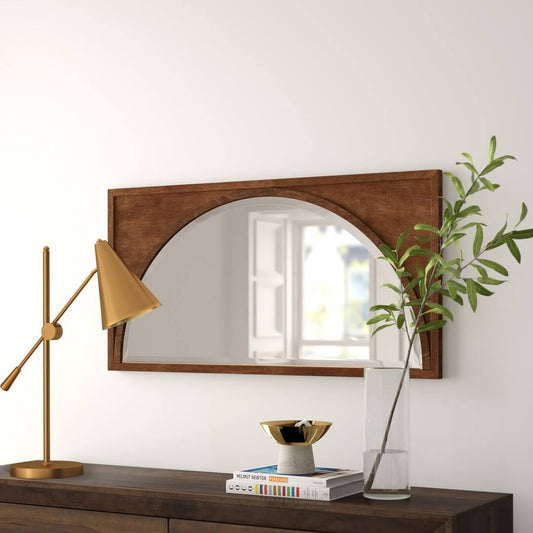 Home New Milford Modern Wood Framed Wall Panel Arch Accent Mirror, Brown