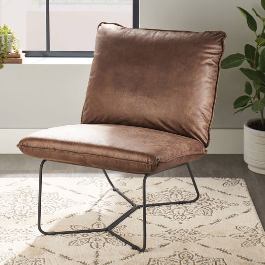 Homes & Gardens Pillow Lounge Chair, Brown Faux Leather Upholstery