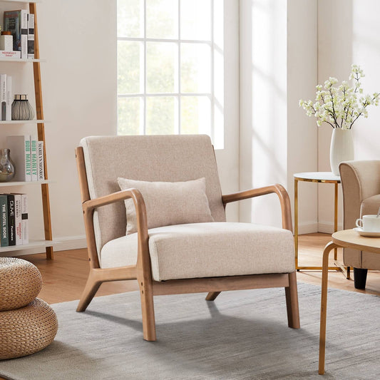 Home Inc Aston Modern Solid Wood Accent Chair Arm Chairs, Lounge Chairs Including Two Beige Chair One-Person Position*2 Espresso Finish Fabric