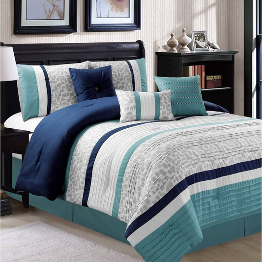 Hunley 7 Piece Comforter Set, Size: King, Blue
