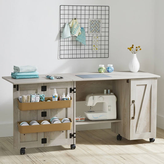 Homes & Gardens Modern Farmhouse Wood Sewing Table, Rustic Gray