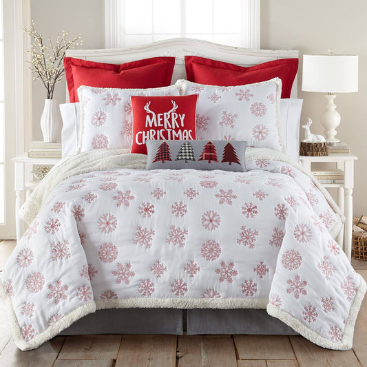 Home Red Snowflake Sherpa Full/Queen Quilt Set - Red