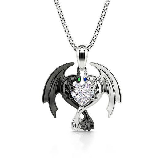 Hug Me Heart Cut Dragon Couple Necklace In Sterling Silver