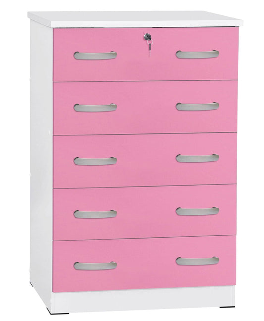 Home Products Cindy 5 Drawer Chest Wooden Dresser With Lock In Pink