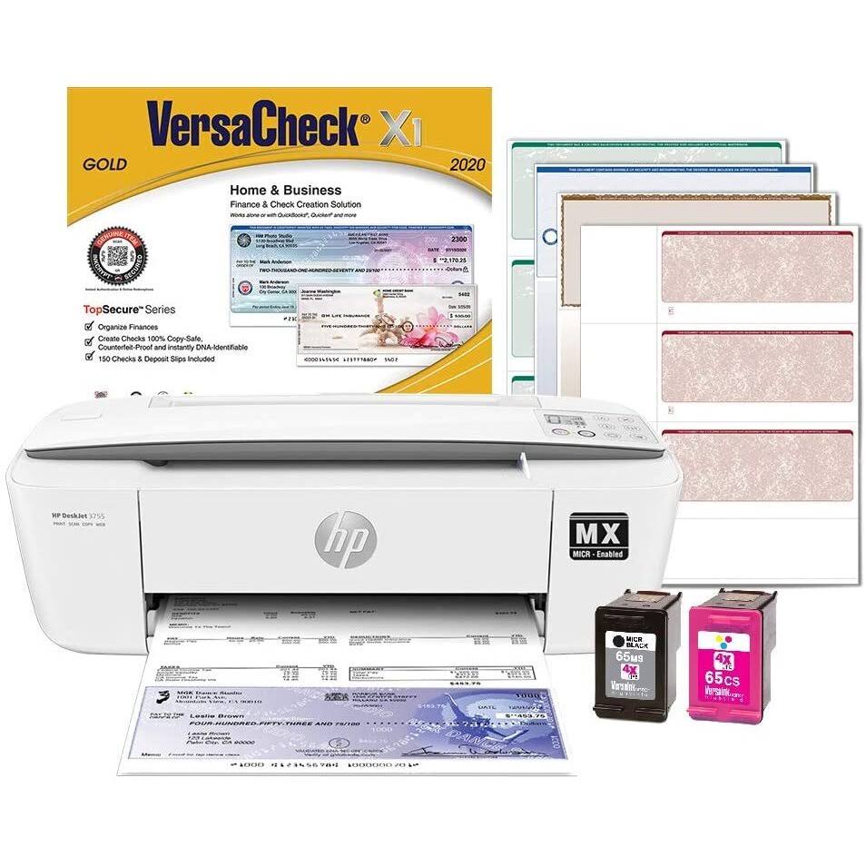 Hp Deskjet 3755 Mx Micr Check Printer And  Gold Check Printing Software Bundle, White (3755mx)