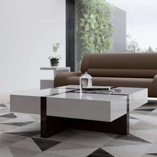 High Gloss Coffee Table With Storage - White Square