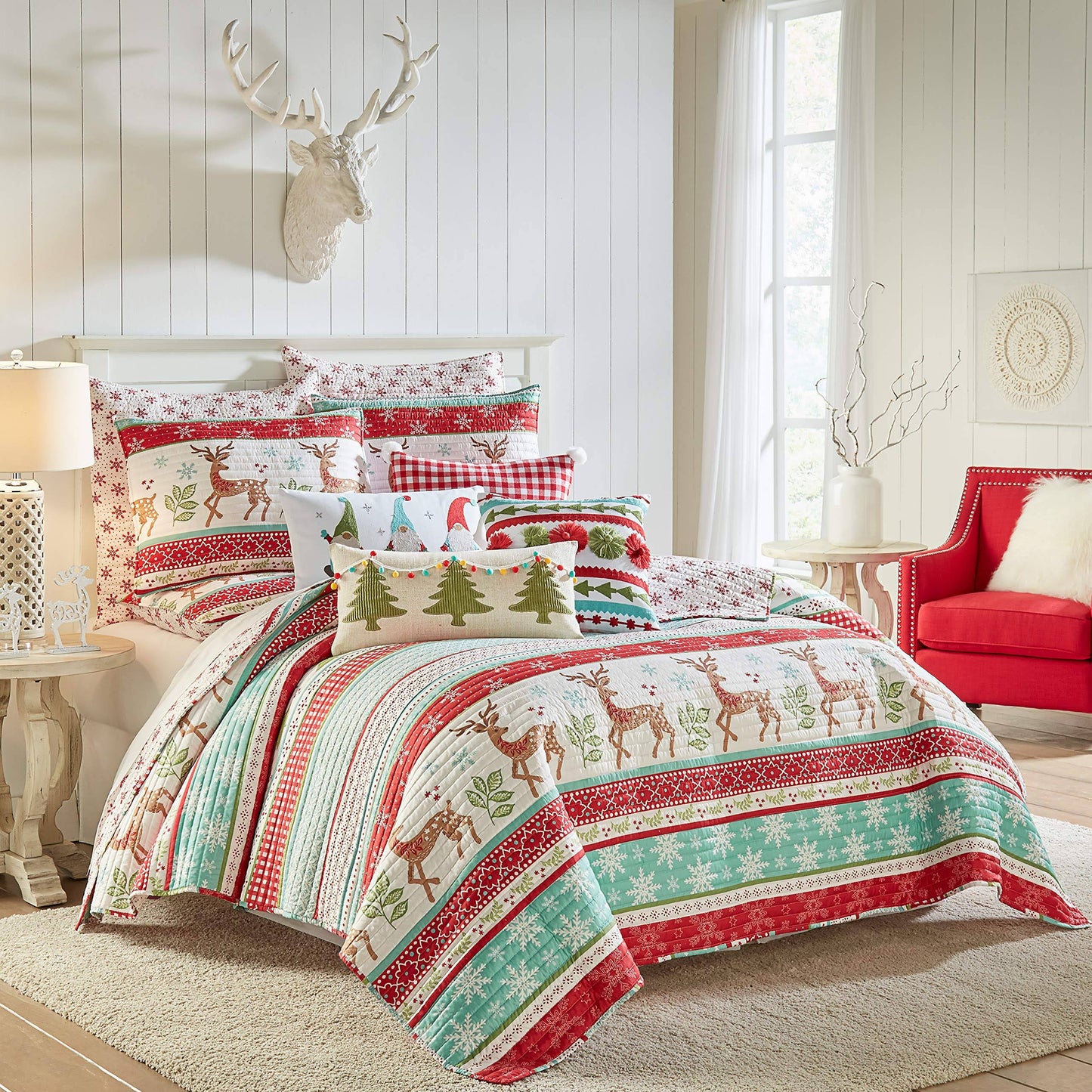 Home Let It Snow Quilt Set, Red, King