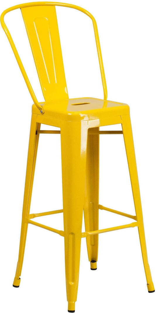High Back Metal Bistro Bar Stool, Silver, 30"