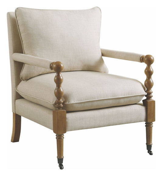 Home Furnishings Upholstered Casters Beige Accent Chair, 35.5" H X 31" W X 26.5" D