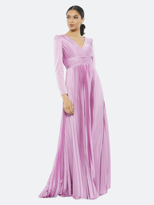 Ieena Pleated V-Neck Gown Emerald