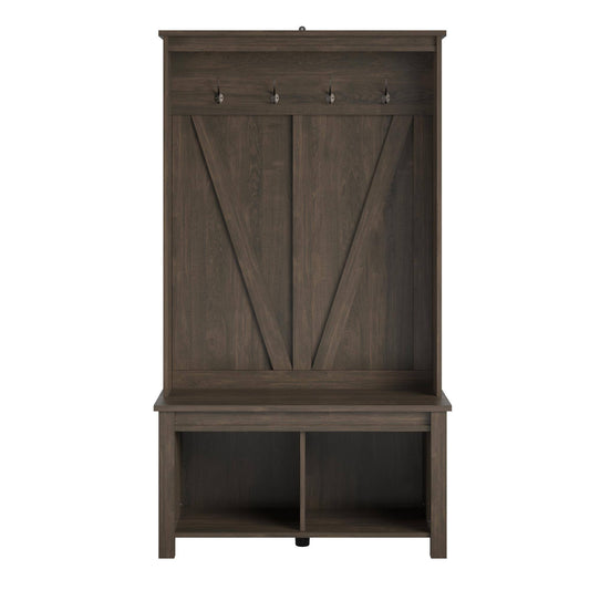 Home Farmington Entryway Hall Tree Bench Weathered Oak