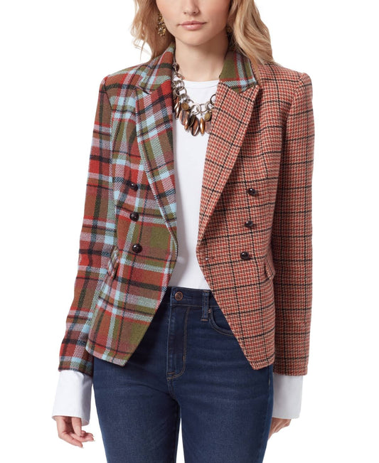 Imogen Blocked Plaid Double Breasted Blazer In Patriot Blue - Palace Plaid