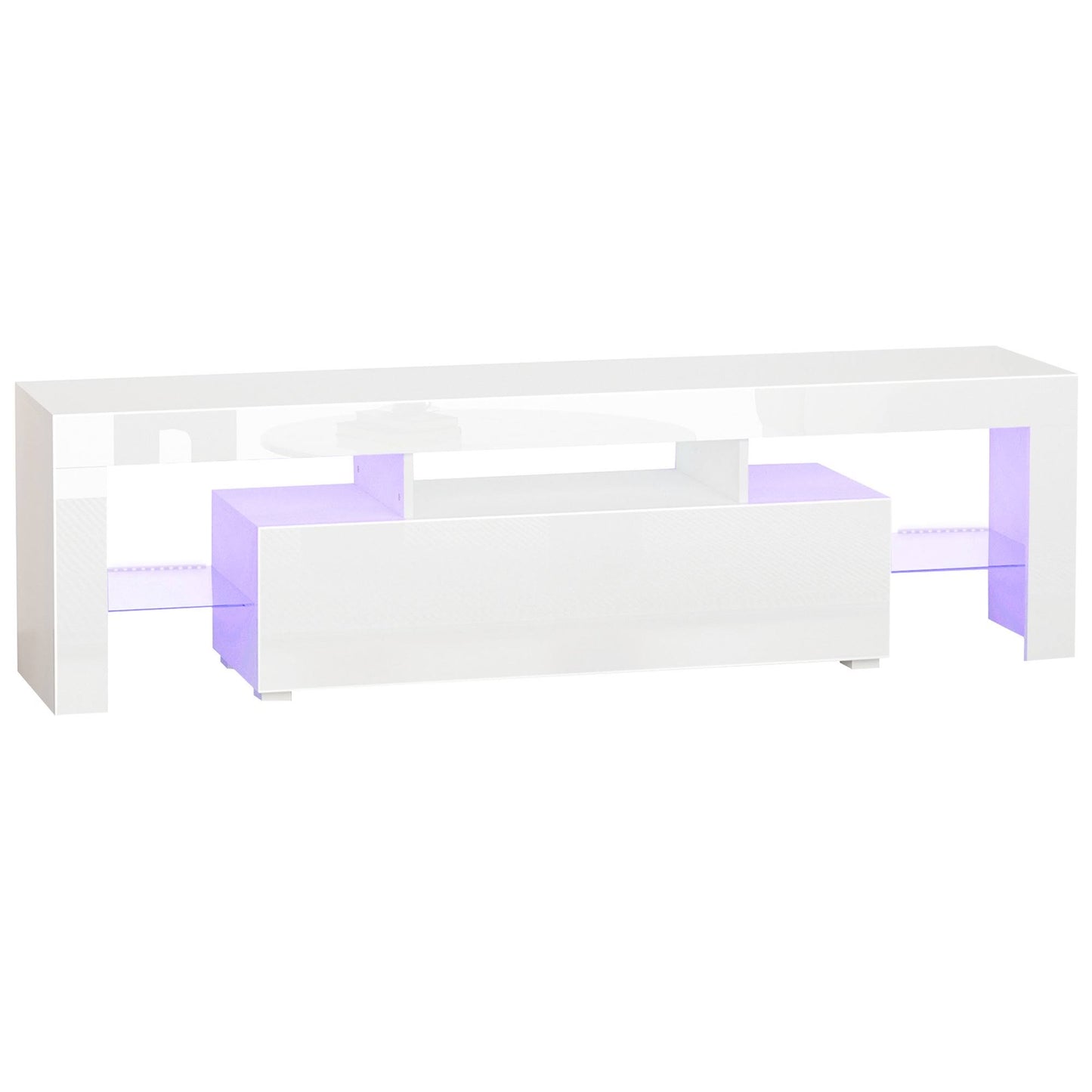 High Gloss Tv Stand Cabinet With Remote Controlled Led Lights Media Tv Console Table With Storage Compartment For Tvs Up White