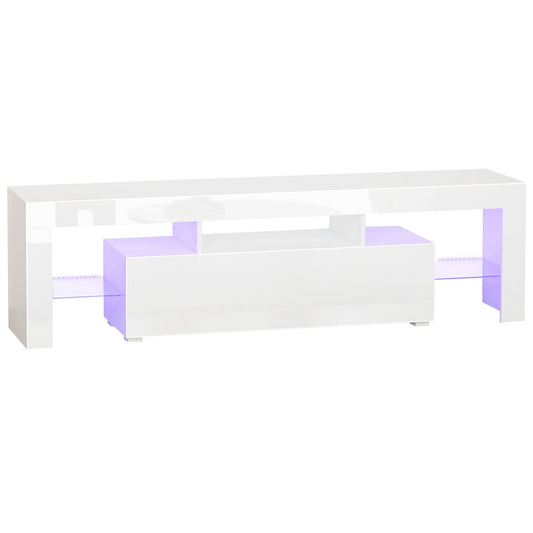 High Gloss Tv Stand Cabinet With Remote Controlled Led Lights Media Tv Console Table With Storage Compartment For Tvs Up White