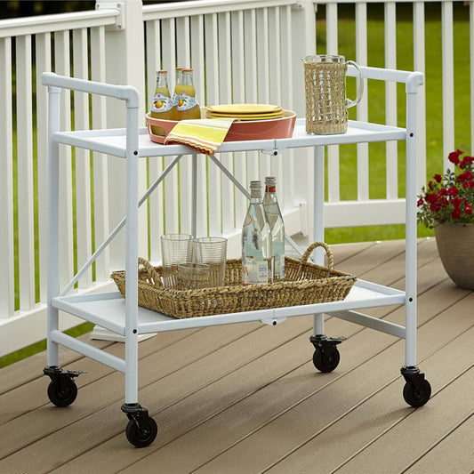 Home And Office Products White Metal Shelf Folding Serving Cart