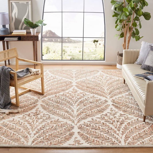 Ikat Handmade Tufted Wool Ivory/Brown Area Rug Rug Size: Round 3'
