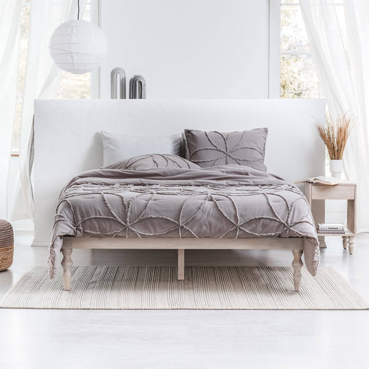 Home- Bed White Wash Queen Bed Frame
