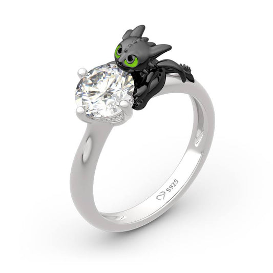 Hug Me Dragon Round Cut Sterling Silver Rings For Women - Hug Me Collection
