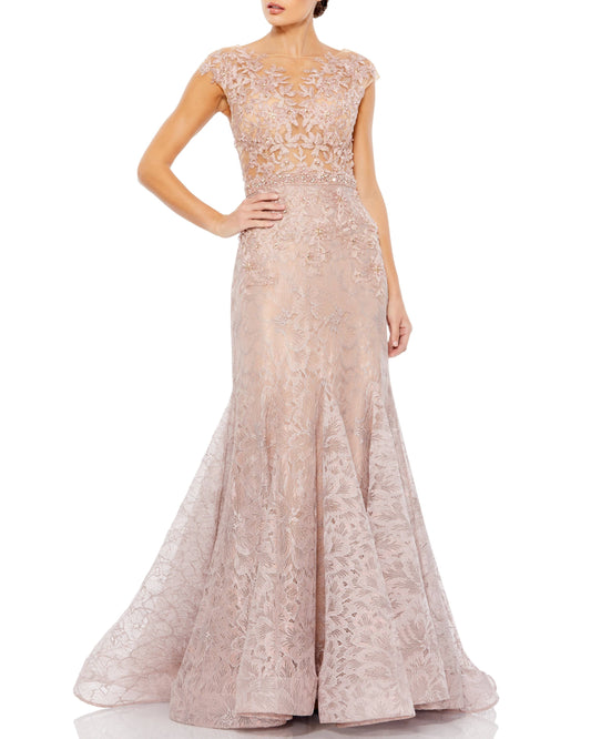 Illusion Bodice Lace Trumpet Gown Mocha