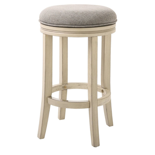 Home Victoria 25 Inch Counter Height Swivel Stool In Distressed Ivory Finish And Paradigm Quartz Fabric