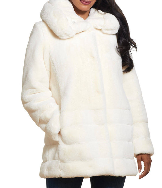 Hooded Faux Fur Coat In Black