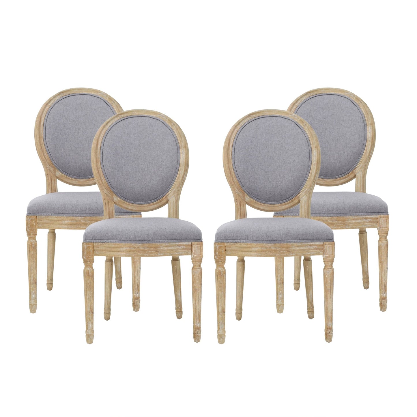 House Karter French Country Fabric Dining Chairs, Set Of 4, Light Gray, Natural, Brown