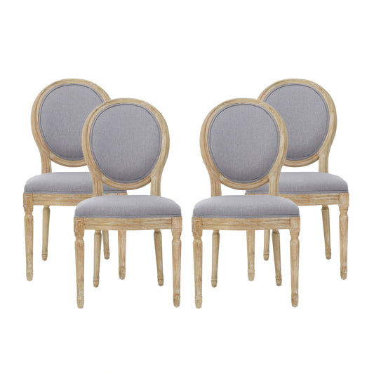 House Karter French Country Fabric Dining Chairs, Set Of 4, Light Gray, Natural, Brown