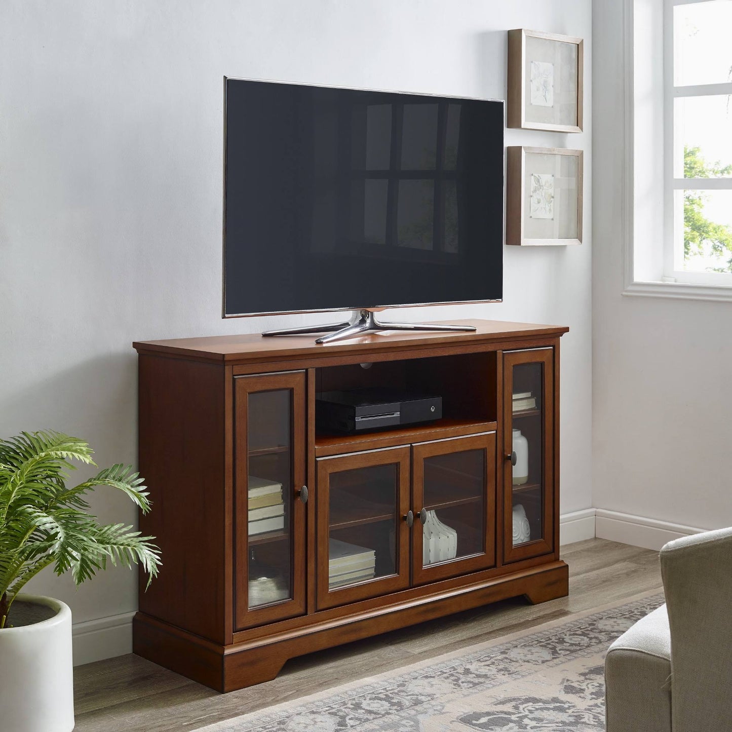 Highboy Wood Tv Media Stand Storage Console, Rustic Brown
