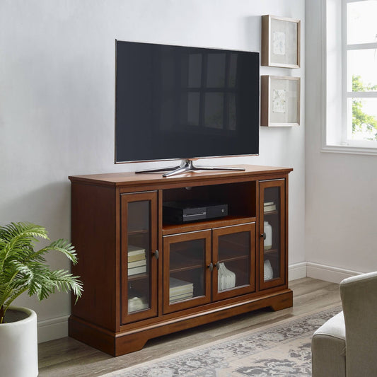 Highboy Wood Tv Media Stand Storage Console, Rustic Brown