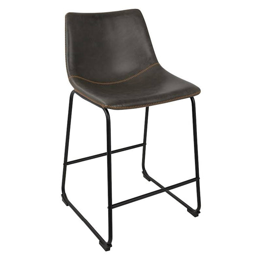 Home Crosby St Drake Modern Faux Leather Industrial Counter Stool, Dark Grey