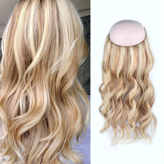 Human Hair Extensions With Invisible Fish Line One Piece Extensions Highlighted Color Chocolate Brown Mixed To Honey Blonde P4/27#16 Inch